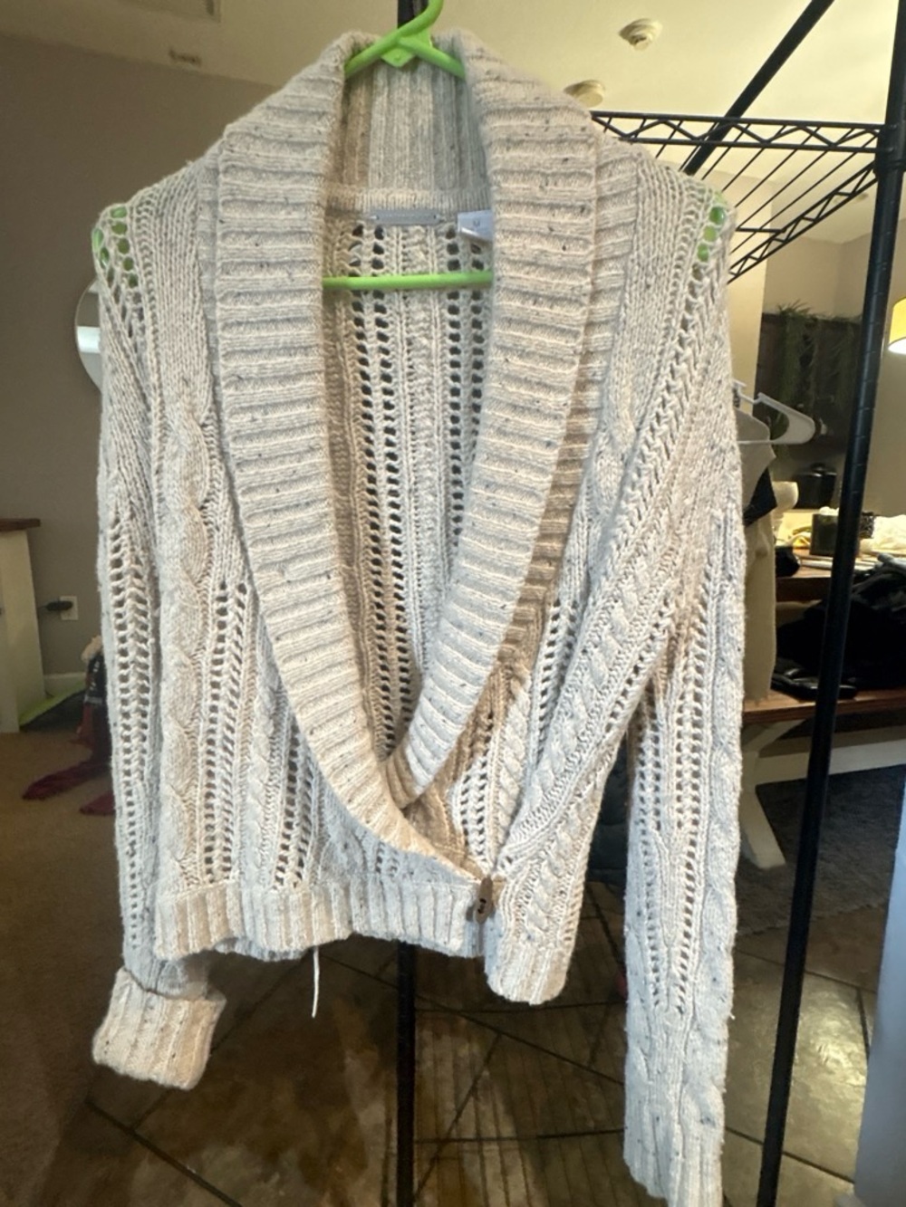 Cozy Cream Open-Knit Shawl Collar Sweater